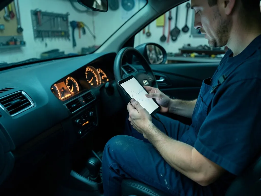 Mechanic carrying out a car diagnostic check at OSB Motors in Rutherglen