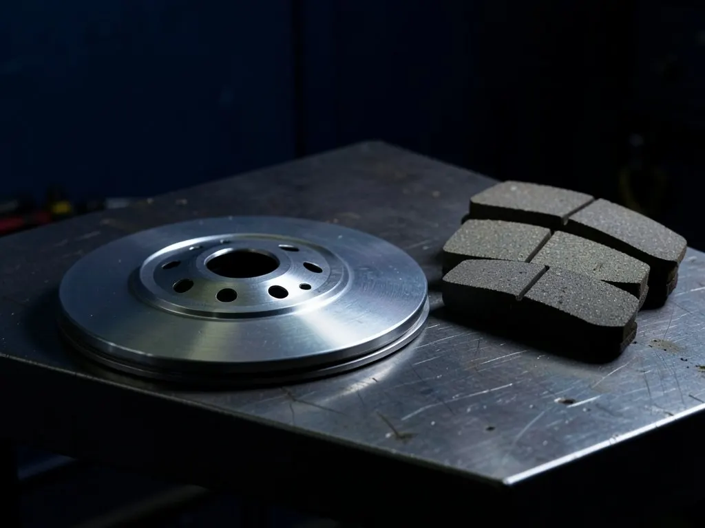 Brake disc and pads ready for a brake repair at OSB Motors in Rutherglen